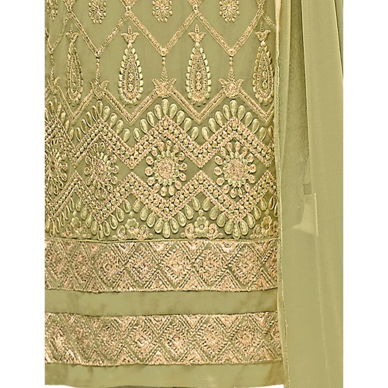 Georgette Fabric Mehendi Green Color Dress Material