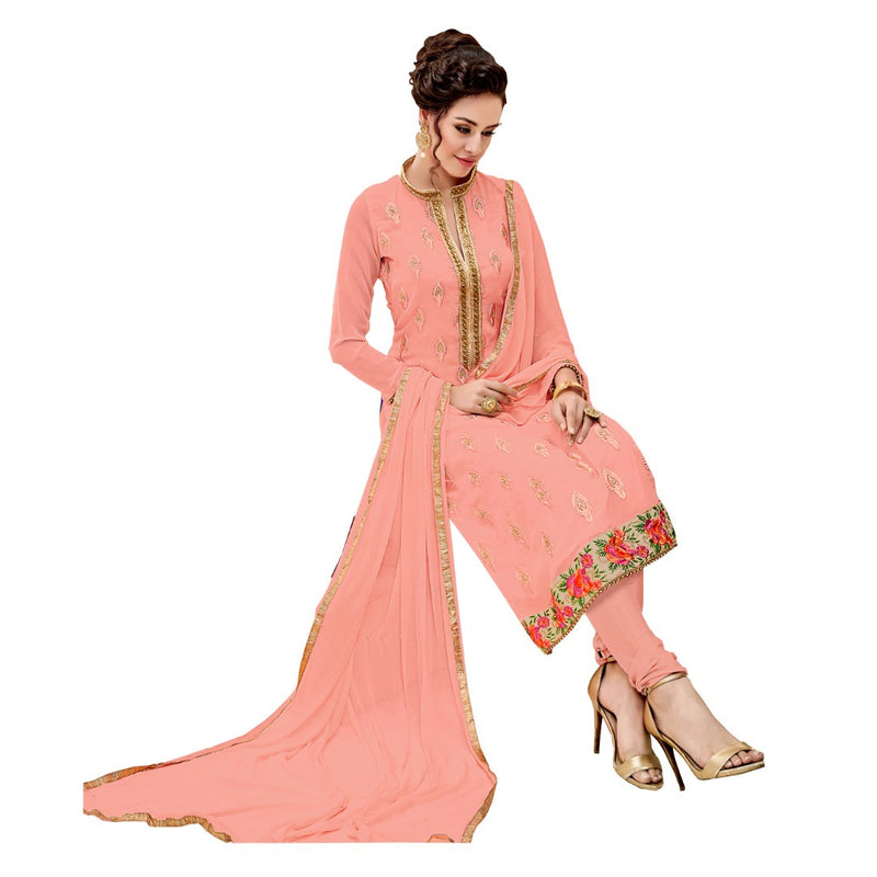 Georgette Fabric Peach Color Dress Material