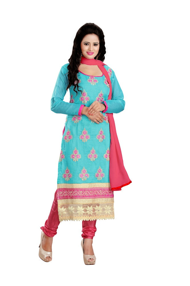 Womens Designer Sky Blue Chanderi Partywear Salwar Suit Dress Material For Womens