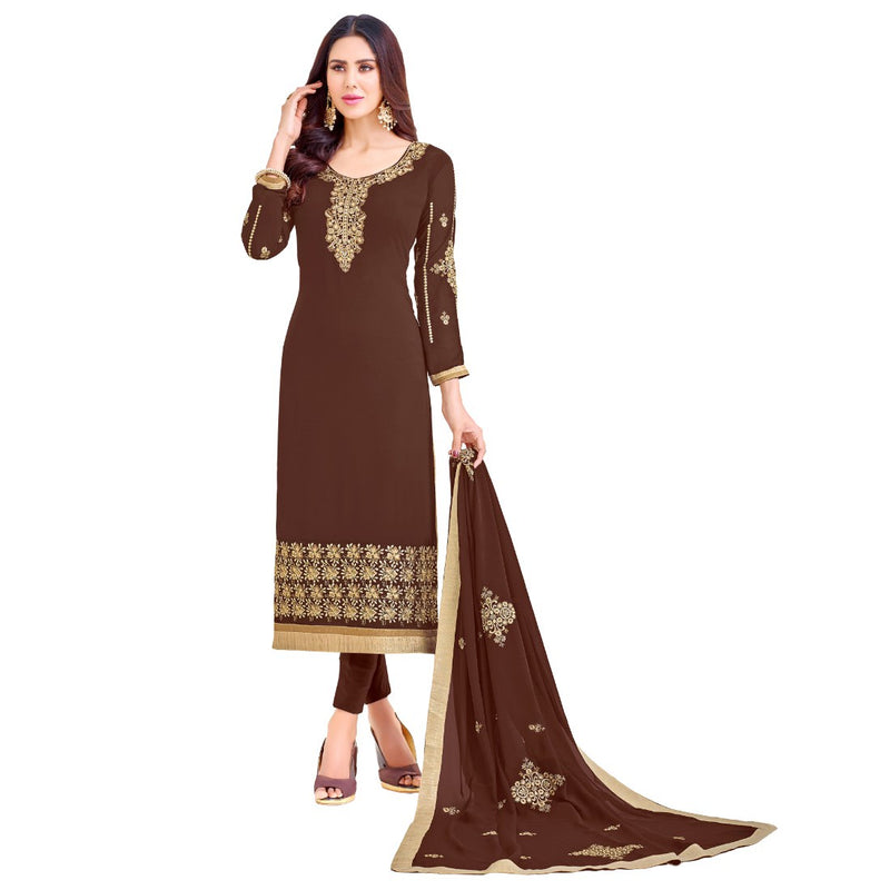 Georgette Fabric Brown  Color Dress Material