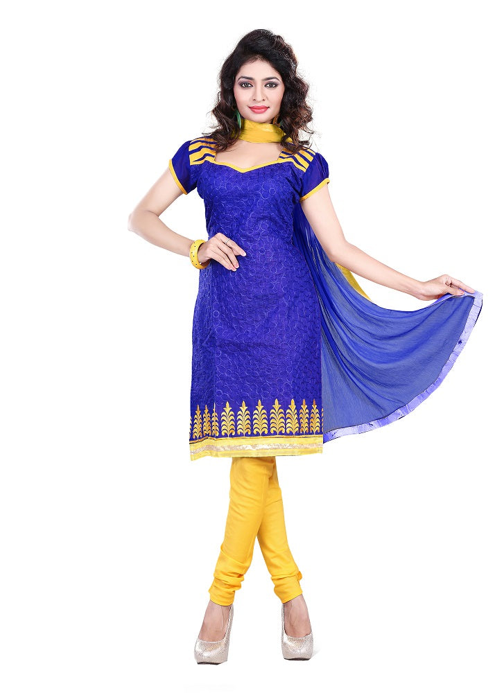 Womens Designer Blue Chanderi Partywear Salwar Suit Dress Material For Womens
