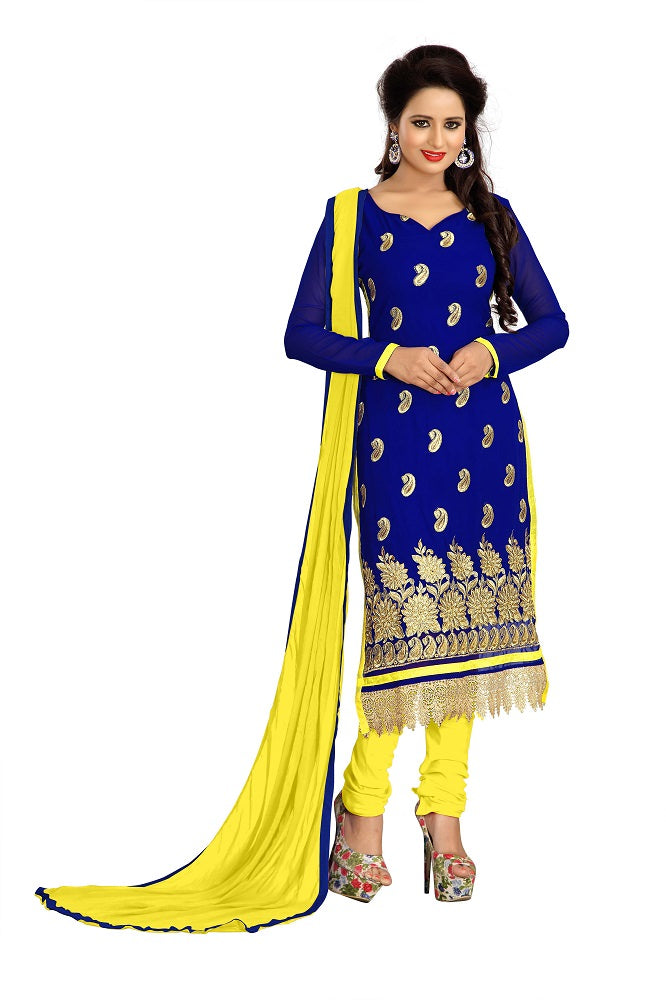 Women's Women's Georgette Embroidered Dress Material (LMAHK07 Blue)