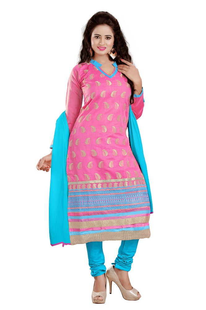 Womens Designer Pink Chanderi Partywear Salwar Suit Dress Material For Womens